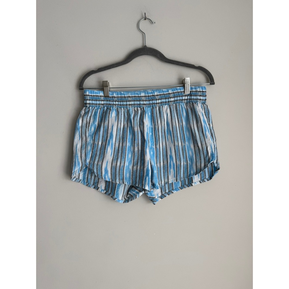 KAVU True Outdoor Wear Mens Blue White Ikat Stripe Elastic Waist Shorts Size M